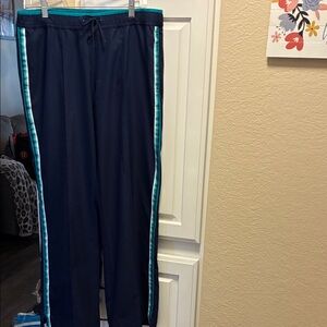 Made for Life Navy track pants w/ Teal green Waistband Accent and racer stripes